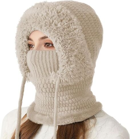 Ouyniei 3 in 1 Beanie Hat,Womens Winter Hat with Scarf and Mask Knit for Cold Weather Winter Thermal Cover Face Snow Caps in Saudi Arabia