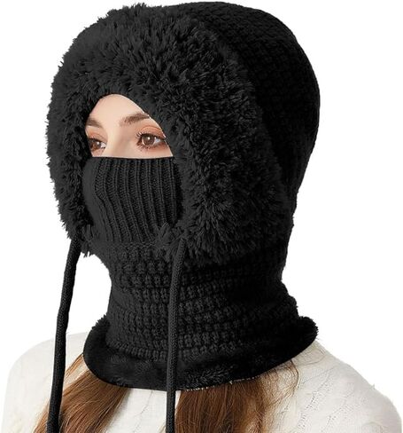 Ouyniei 3 in 1 Beanie Hat,Womens Winter Hat with Scarf and Mask Knit for Cold Weather Winter Thermal Cover Face Snow Caps in Saudi Arabia