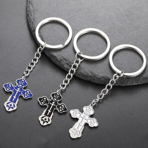 TEAMER Cross Keychain الروسية الأرثوذكسية الصليب الكنيسة الشرقية المفاتيح الدينية المسيحية الصلاة مجوهرات للرجال والنساء in Kuwait