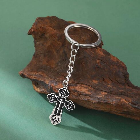 TEAMER Cross Keychain الروسية الأرثوذكسية الصليب الكنيسة الشرقية المفاتيح الدينية المسيحية الصلاة مجوهرات للرجال والنساء in Kuwait