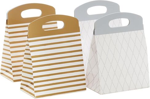 Hallmark Medium Self-Sealing Gift Bags with Handles (4 Bags, 2 Designs: Gold Stripes, Silver and White Diamonds) for Weddings, Anniversaries, Graduations, Any Occasion in Saudi Arabia