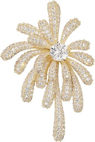 Rhinestone Firework Brooch Pin for Women Silver Gold-Toned Clear Crystal Flower Brooches Lapel Pins Suit Collar Dress Accessories Decoration Jewelryfor Carnival Christmas in Saudi Arabia