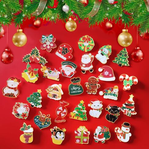 Gorvalin Christmas Acrylic Pins for Backpack - 30PCS Christmas Tree Snowman Cat Candy Decorative Brooch Pins Set for Clothes, Bags, Hats - Cute Xmas Party Accessories in Kuwait