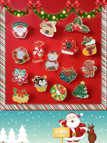 Gorvalin Christmas Acrylic Pins for Backpack - 30PCS Christmas Tree Snowman Cat Candy Decorative Brooch Pins Set for Clothes, Bags, Hats - Cute Xmas Party Accessories in Kuwait