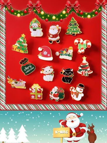 Gorvalin Christmas Acrylic Pins for Backpack - 30PCS Christmas Tree Snowman Cat Candy Decorative Brooch Pins Set for Clothes, Bags, Hats - Cute Xmas Party Accessories in Kuwait