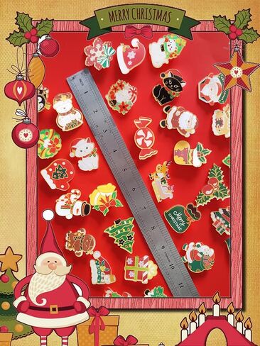 Gorvalin Christmas Acrylic Pins for Backpack - 30PCS Christmas Tree Snowman Cat Candy Decorative Brooch Pins Set for Clothes, Bags, Hats - Cute Xmas Party Accessories in Kuwait