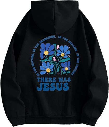سترة بقلنسوة للنساء من ALLTB There Was Jesus، سترة مسيحية بأقوال الإيمان الديني، سترة من الكتاب المقدس آية، بلوفر علوي in Saudi Arabia