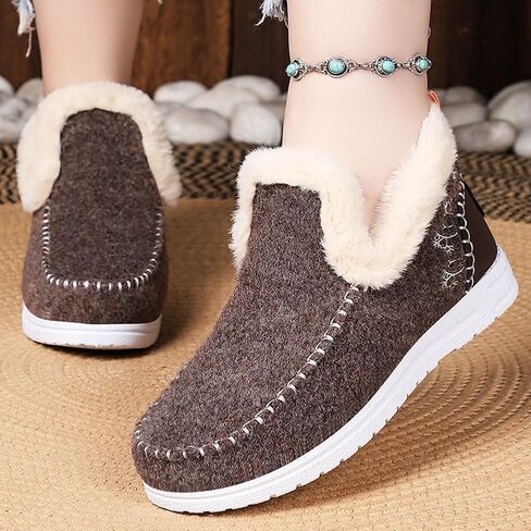 Orthopedic Fleece Slip-On Boots for Women, Warm Arch Support Snow Booties, Anti-Slip Round Toe Indoor Outdoor Shoes in Saudi Arabia