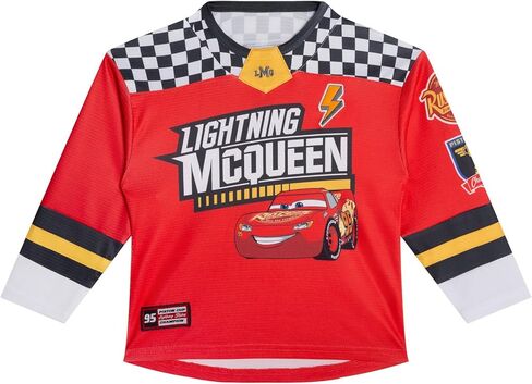 تي شيرت Disney Cars Lightning McQueen Mesh Hockey Jersey بأكمام طويلة، مقاسات الأطفال الصغار إلى الأطفال الكبار (2T - 10-12) in Saudi Arabia