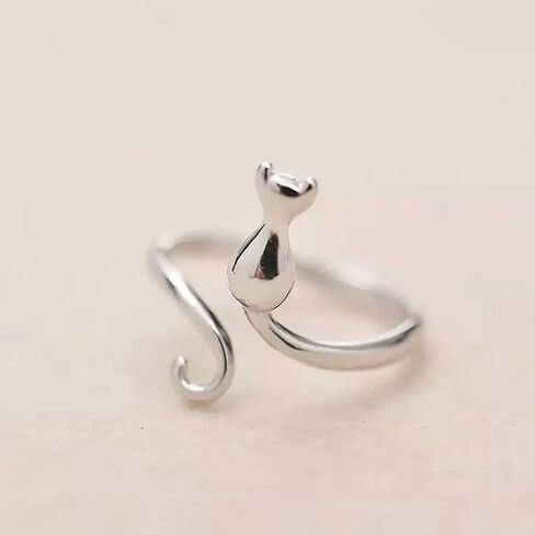 Animal Cat Opening Rings Metal Silver Color Lovely Finger Accessories Daily Wear Jewelry in Saudi Arabia