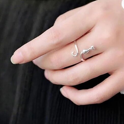 Animal Cat Opening Rings Metal Silver Color Lovely Finger Accessories Daily Wear Jewelry in Saudi Arabia