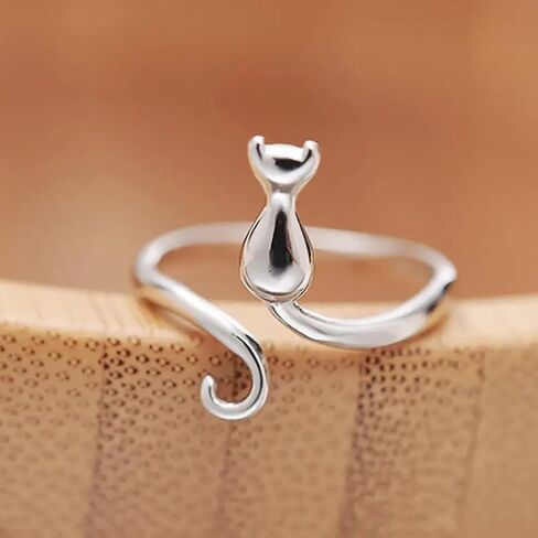 Animal Cat Opening Rings Metal Silver Color Lovely Finger Accessories Daily Wear Jewelry in Saudi Arabia
