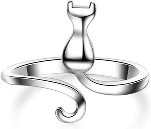 Animal Cat Opening Rings Metal Silver Color Lovely Finger Accessories Daily Wear Jewelry in Saudi Arabia