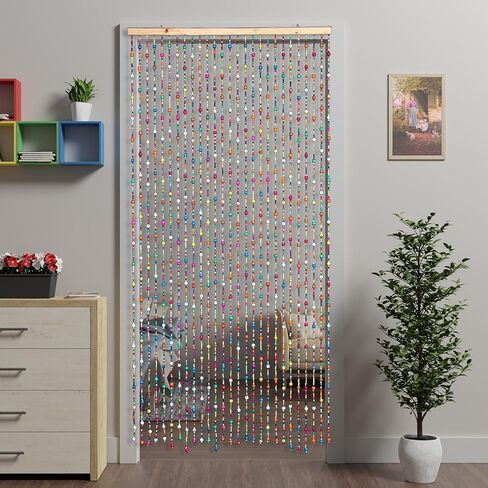 ستائر Atsweetlife المصنوعة من الخيزران المطرزة للمداخل، ستائر من خرز الباب، ستائر خشبية من سلسلة للمداخل، خزانة خشبية، مقسم للغرفة، ديكور منزلي (قوس قزح، 90×180 سم/35×71 بوصة) in Kuwait