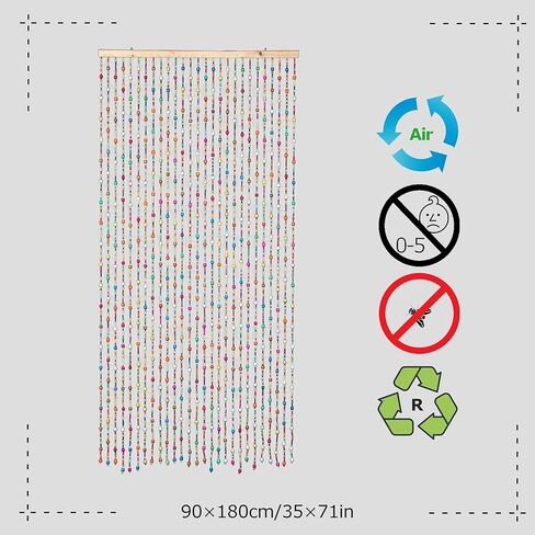 ستائر Atsweetlife المصنوعة من الخيزران المطرزة للمداخل، ستائر من خرز الباب، ستائر خشبية من سلسلة للمداخل، خزانة خشبية، مقسم للغرفة، ديكور منزلي (قوس قزح، 90×180 سم/35×71 بوصة) in Kuwait