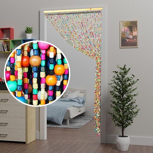 ستائر Atsweetlife المصنوعة من الخيزران المطرزة للمداخل، ستائر من خرز الباب، ستائر خشبية من سلسلة للمداخل، خزانة خشبية، مقسم للغرفة، ديكور منزلي (قوس قزح، 90×180 سم/35×71 بوصة) in Kuwait