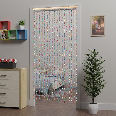 ستائر Atsweetlife المصنوعة من الخيزران المطرزة للمداخل، ستائر من خرز الباب، ستائر خشبية من سلسلة للمداخل، خزانة خشبية، مقسم للغرفة، ديكور منزلي (قوس قزح، 90×180 سم/35×71 بوصة) in Kuwait