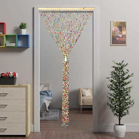 ستائر Atsweetlife المصنوعة من الخيزران المطرزة للمداخل، ستائر من خرز الباب، ستائر خشبية من سلسلة للمداخل، خزانة خشبية، مقسم للغرفة، ديكور منزلي (قوس قزح، 90×180 سم/35×71 بوصة) in Kuwait