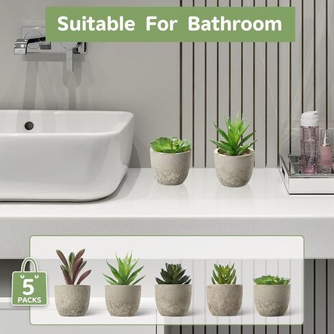 Dominow Artificial Succulent Plants in Pots, Set of 5 Mini Fake Succulents for Indoor Home Decor, Small Faux Potted Greenery for Office Desk, Shelf, Bathroom, or Modern Boho Rustic Room Decoration in Saudi Arabia