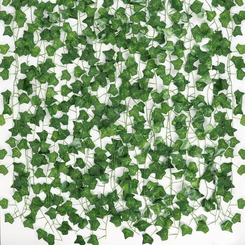 cewor 12 حزمة الكروم الاصطناعية لديكور الغرفة، اللبلاب الاصطناعي الخضرة إكليل الكروم وهمية شنقا خلفية النباتات، أوراق خضراء فو لتزيين جدار غرفة النوم المنزلية in Kuwait