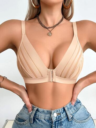 حمالة صدر من الدانتيل بإغلاق أمامي للنساء، كوب رفيع بدون خياطة، ملابس داخلية لاسلكية أنيقة، سهلة الارتداء والخلع، راحة غير مرئية in Saudi Arabia