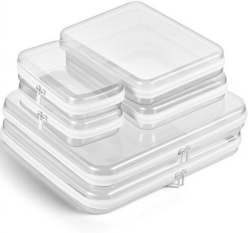 6Pcs Clear Hard Shell Zipper Case Set Travel Organizer, Hard Plastic Zipper Pouches Multi-Purpose Storage for Makeup, Toiletry, Office Supplies & Kids Toys in Kuwait