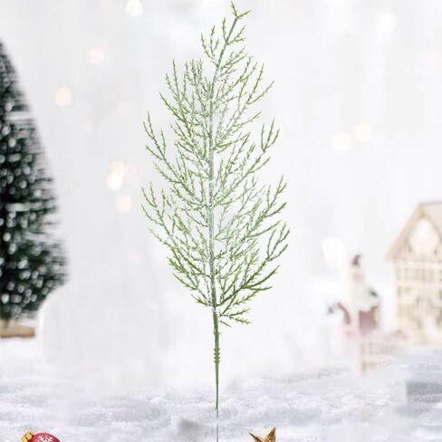 5 PCS Christmas Artificial Snow Frosted Pine Branches Faux Cedar Pine Needles Plastic Cypress Xmas Garland Wreath Ornament DIY Home Decor 35cm in Saudi Arabia