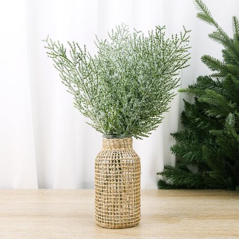 5 PCS Christmas Artificial Snow Frosted Pine Branches Faux Cedar Pine Needles Plastic Cypress Xmas Garland Wreath Ornament DIY Home Decor 35cm in Saudi Arabia