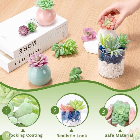 12 Pack Realistic Flocked Artificial Succulents, Faux Plastic Succulents Mini Fake Plants for Garden Craft, Cake, Party, Indoor/Outdoor Decor in Saudi Arabia