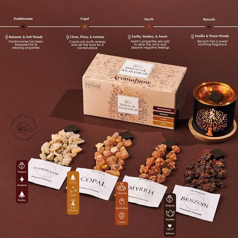 مجموعة هدايا البخور للوعي الروحي من Aromafume | 12 طوبة وزهرة الحياة - الموقد الغريب | 3 قطع لكل منها - اللبان والكوبال والمزيد | مثالية للتطهير الروحي in Saudi Arabia