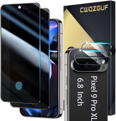[2+2 Pack] Privacy Screen Protector Compatible with Pixel 9 Pro 5G, 2 Tempered Glass with 2 Camera Lens Protectors, 9H Hardness, Bubble Free, Anti Spy in Kuwait
