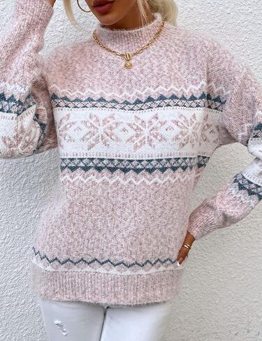 المرأة عيد الميلاد ندفة الثلج نمط متماسكة سترة صوفية طويلة الأكمام البلوزات in Kuwait