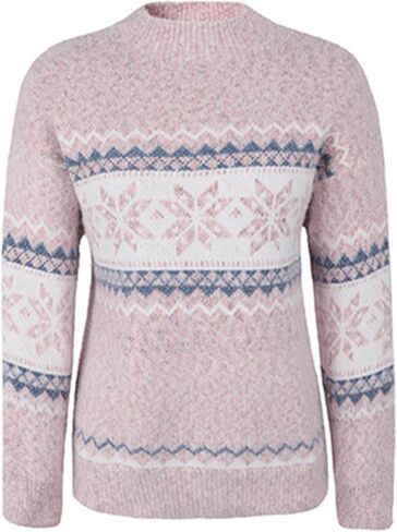 المرأة عيد الميلاد ندفة الثلج نمط متماسكة سترة صوفية طويلة الأكمام البلوزات in Kuwait