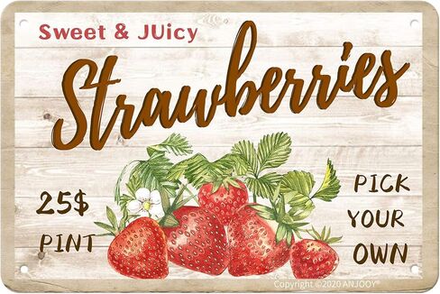 Sweet Juicy Strawberries Pick Your Own - Tin Sign Vintage Metal Funny Wall Art Decorations for Kitchen Home Fruit Market Farm Restaurants Dessert Shop Farmhouses(8"x12") in Saudi Arabia