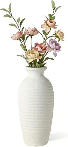 Ceramic Farmhouse Vase, 14.4 Inch Large Handmade Rustic Flower Vase, Waterproof Tall Vase for Pampas Grass & Home Decor, Ideal for Living Room, Shelf, Wedding & Housewarming Gift in Off-White in Saudi Arabia