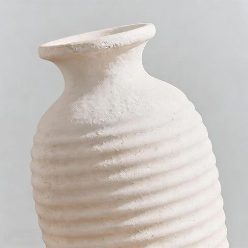 Ceramic Farmhouse Vase, 14.4 Inch Large Handmade Rustic Flower Vase, Waterproof Tall Vase for Pampas Grass & Home Decor, Ideal for Living Room, Shelf, Wedding & Housewarming Gift in Off-White in Saudi Arabia