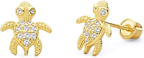 14k Yellow OR White Gold Turtle Stud Earrings with Screw Back in Saudi Arabia