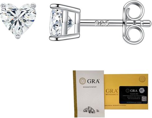 Savlano 925 Sterling Silver Moissanite Stud Earrings, 3-6MM Heart Cut 0.4-1.6CT D Color VVS1 - Comes with A GRA Certificate & Gift Box - Made in Italy in Saudi Arabia