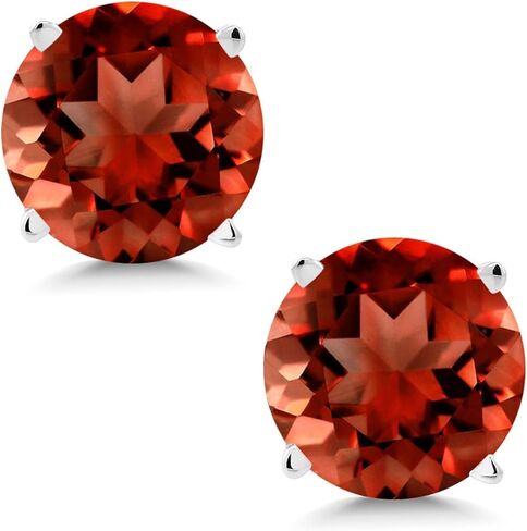 Gem Stone King 14K White Gold Red Garnet Stud Earrings For Women Men | 2.00 Cttw | Gemstone Birthstone | Round 6MM | Fine Jewelry Gifts for Her Mom Women Wife in Saudi Arabia