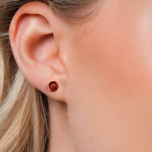 Gem Stone King 14K White Gold Red Garnet Stud Earrings For Women Men | 2.00 Cttw | Gemstone Birthstone | Round 6MM | Fine Jewelry Gifts for Her Mom Women Wife in Saudi Arabia