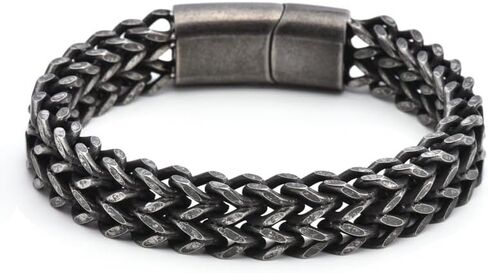 ZORVYSSA Men's Stainless Steel Chain Bracelet, Double Flange Design, Punk Rock Style in Saudi Arabia