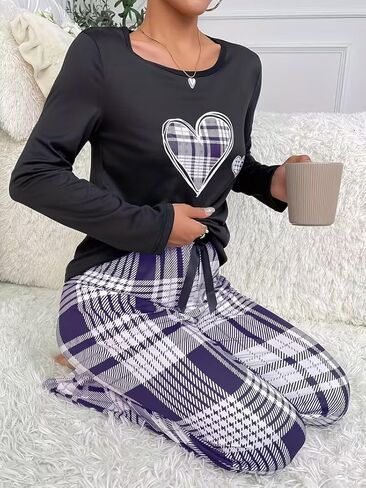 طقم بيجامة نسائي مكون من قطعتين بيجامة خريفية بأكمام طويلة وشتوية للسيدات ملابس نوم مع جيوب in Saudi Arabia