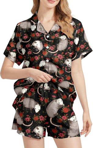 طقم بيجامة حريمي من Yfduk طقم Pjs من الساتان بأكمام قصيرة وأزرار سفلية وشورت ناعم ومريح للاستراحة مكون من قطعتين ملابس نوم in Kuwait