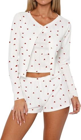 REVETRO Women's 3 Piece Lounge Sets Cute Button Down Pajama Sets Spring Outfits Workout Set Y2K Sexy Pajamas in Saudi Arabia