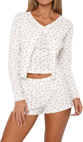 REVETRO Women's 3 Piece Lounge Sets Cute Button Down Pajama Sets Spring Outfits Workout Set Y2K Sexy Pajamas in Saudi Arabia