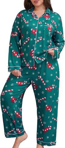Pajamigols Christmas Pajamas for Women Set 2 Piece Plus Size Pj Cute Xmas lounge Sets Long Sleeve Button Down Sleepwear in Saudi Arabia