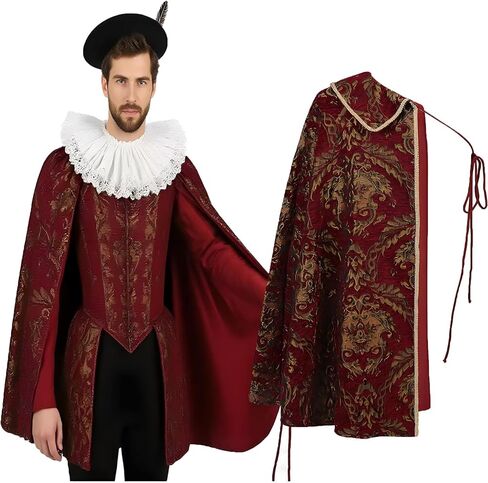 أزياء Cosearlm Tudor Cape في العصور الوسطى وعصر النهضة للرجال زي نوبل تيودور كينج عباءة نصف الكتف in Kuwait