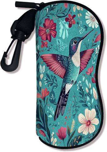 Hummingbird Soft Glasses Case, Vibrant Floral Design Neoprene Sunglasses Holder With Zipper Clip, Portable Travel Eyewear S in Saudi Arabia
