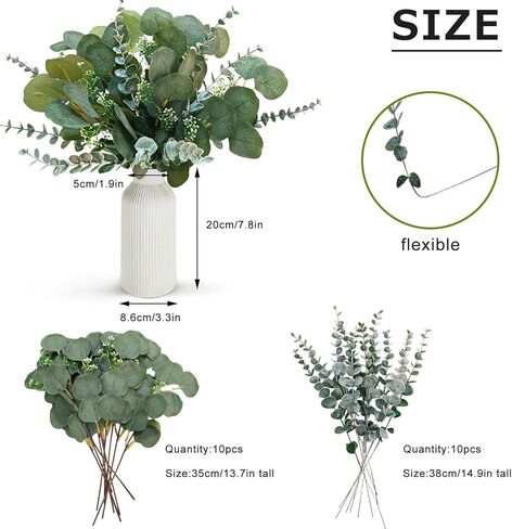 OrgMemory Artificial Eucalyptus Decor in White Ceramic Vase, Eucalyptus Leaves for Farmhouse Table Centerpiece, Home Office Kitchen Bathroom Decor in Saudi Arabia