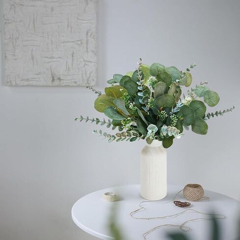 OrgMemory Artificial Eucalyptus Decor in White Ceramic Vase, Eucalyptus Leaves for Farmhouse Table Centerpiece, Home Office Kitchen Bathroom Decor in Saudi Arabia